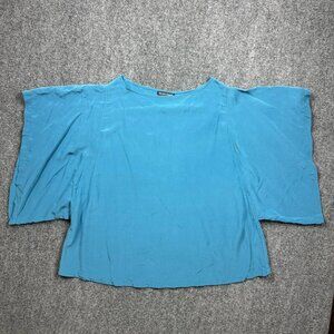 Eileen Fisher 100% Silk Solid Turquoise Blue Kimono Sleeve Top Blouse Women's XS